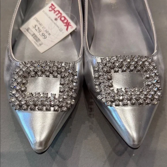 Nine West Silver Heels with Rhinestone Embellishment - Picture 4 of 4